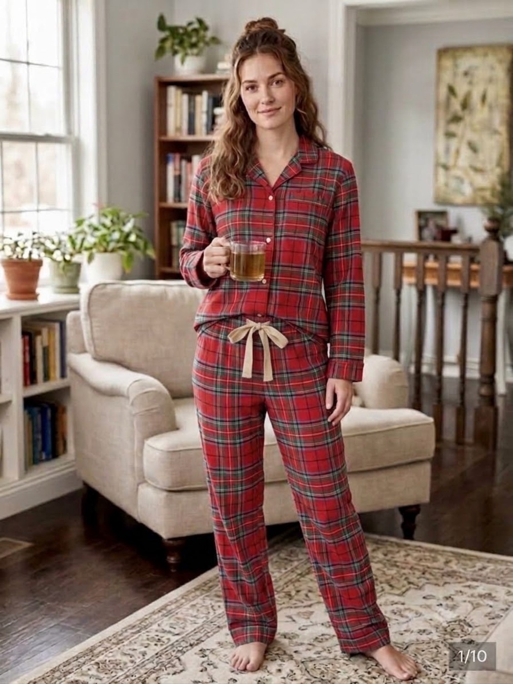 GAP Body Women’s Red Plaid Flannel Lounge Pajama PJ Set - Size M